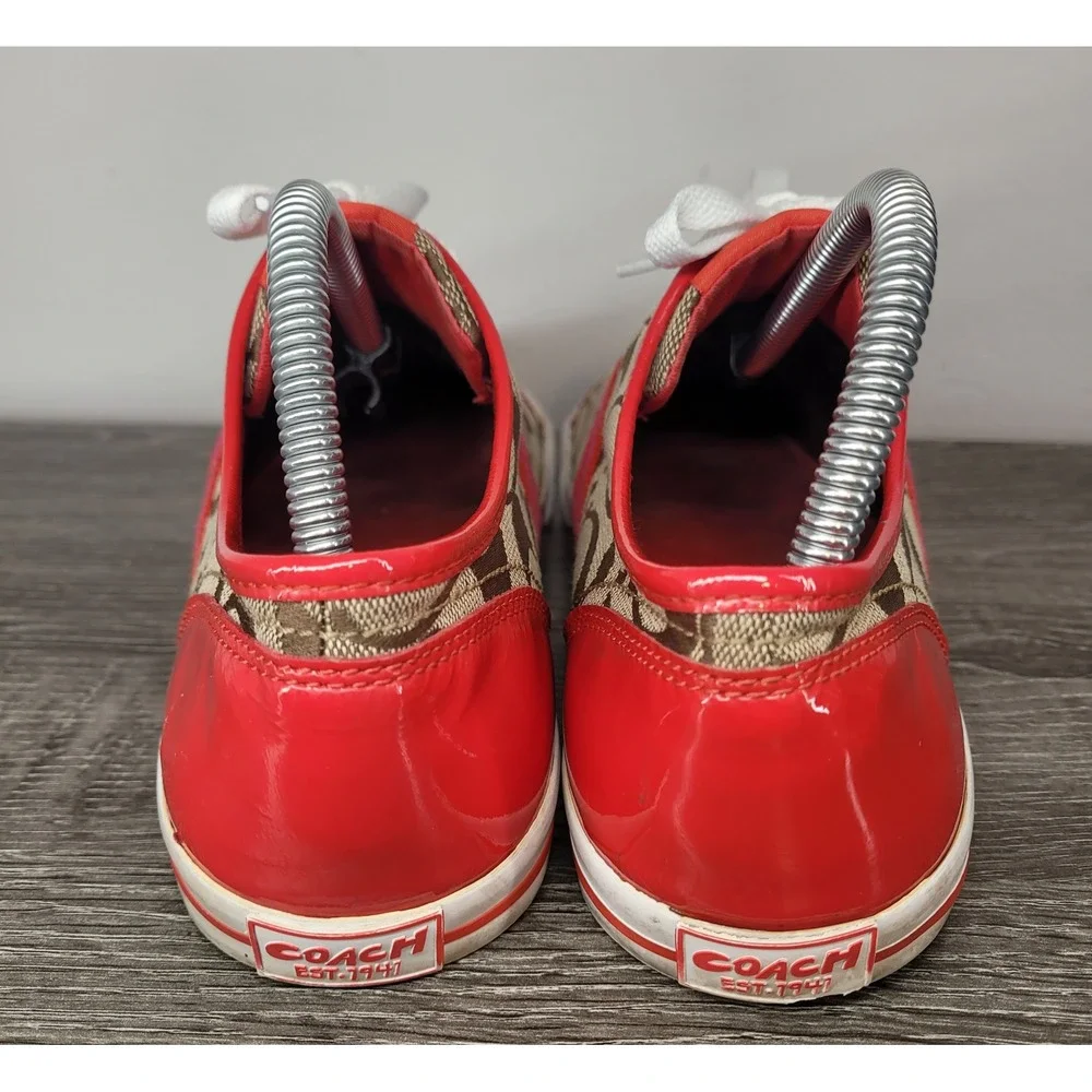 COACH Folly Womens 8.5 B Signature C Canvas Red Patent Trim Sneakers Q1024